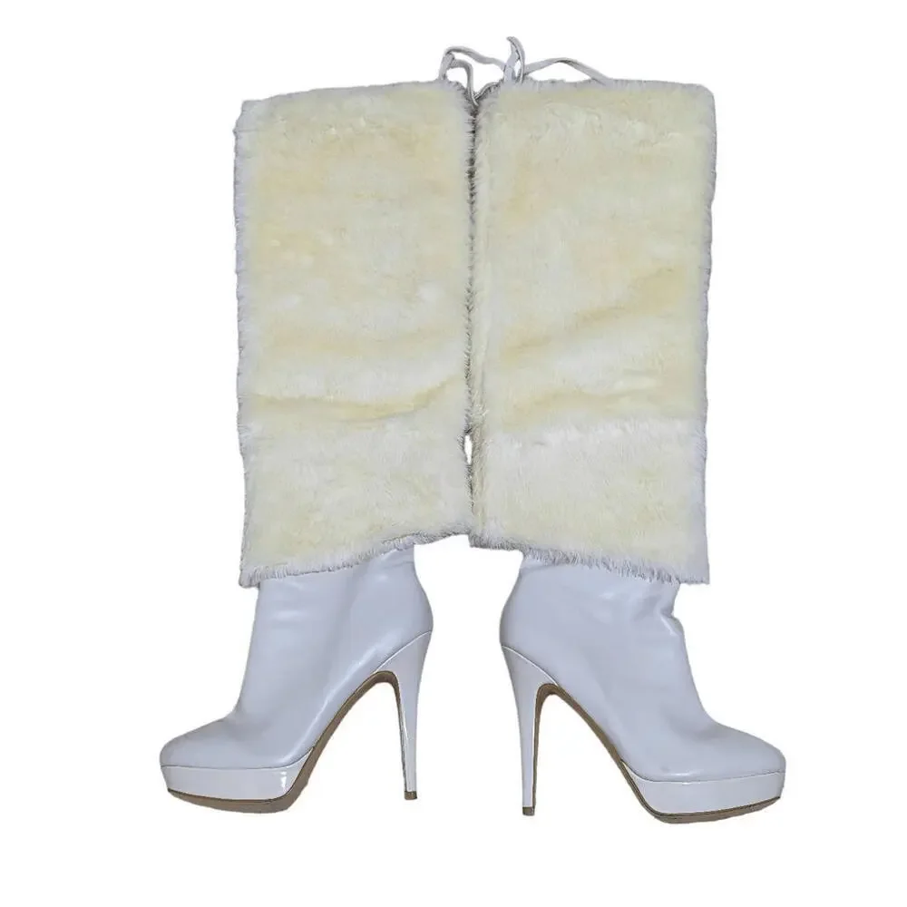 Colin Stuart Women's Cream Faux Fur Platform Stiletto Heeled Boot Size 6